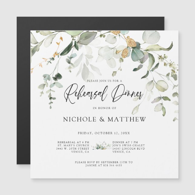 Invitation magnétique pour dîner de répétition de  (Devant / Derrière)