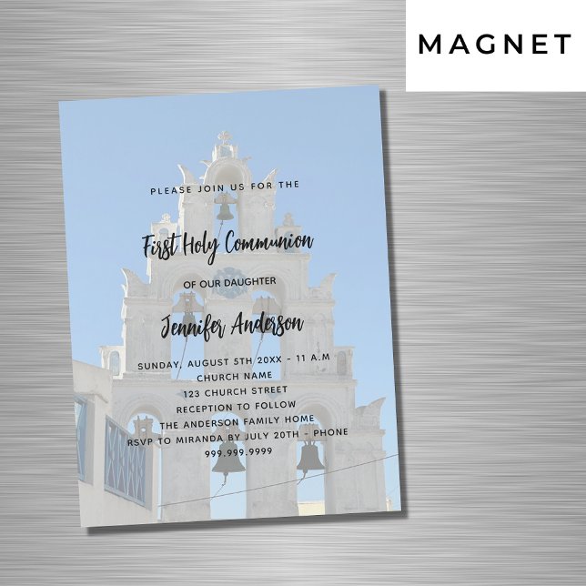 Invitation Magnétique Première communion personnalisée église photo luxe (Créateur téléchargé)