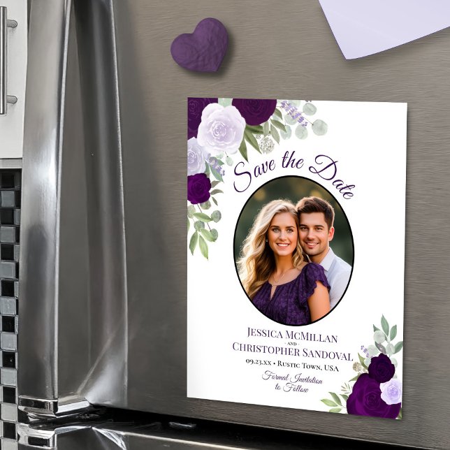 Invitation Magnétique Purple Boho Floral & Mariage photo Enregistrer la  (Magnetic Card for Easy Display!)
