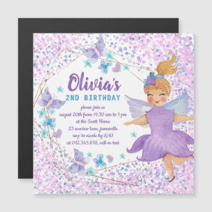 Invitation Magnétique Purple Fairy Papillon Coeur Confetti Anniversaire