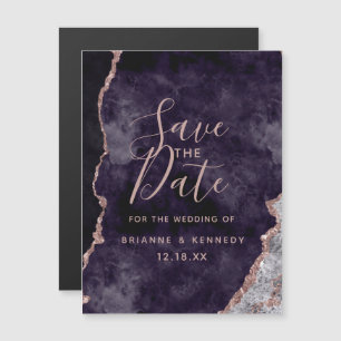 Invitation Magnétique Purple Mauve Rose Gold Agate Marbre Enregistrer la