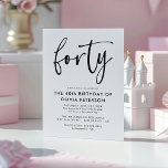 Invitation Magnétique Quarante | Fête d'anniversaire moderne 40e Noir &<br><div class="desc">Cette invitation à la fête du 40e anniversaire, moderne, noire et blanche, présente une typographie moderne et classe. Le mot "quarante" apparaît dans la calligraphie de style script. Parfait pour donner le ton élégant d'une merveilleuse fête du quarantième anniversaire. Le jeu de couleurs de l'invitation est facile à customiser -...</div>
