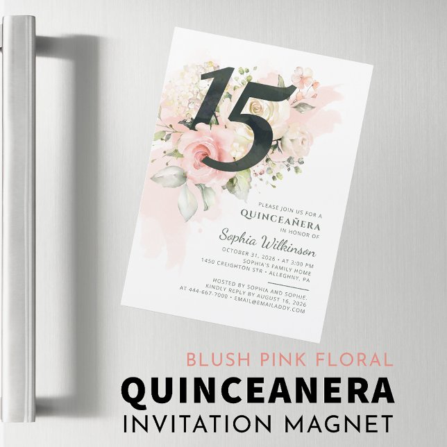 Invitation Magnétique Quinceanera 15e anniversaire Floral Rustique moder (Quinceanera 15th Birthday Floral Rustic Modern Magnetic Invitation)