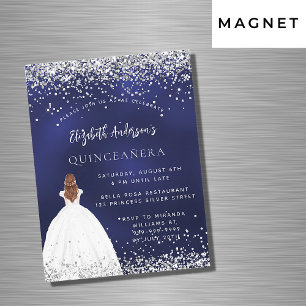 Invitation Magnétique Quinceanera bleu marine parties scintillant robe l
