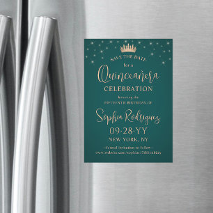 Invitation Magnétique Quinceañera Enregistrez la Date Couronne Rose Gold