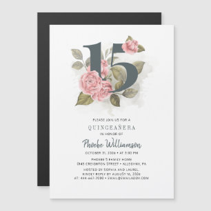 Invitation Magnétique Quinceanera Floral rustique 15e anniversaire