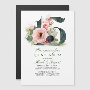 Invitation Magnétique Quinceanera florale 15e anniversaire