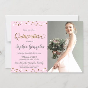 Invitation Magnétique Quinceanera Princess Confetti Photo 15e anniversai