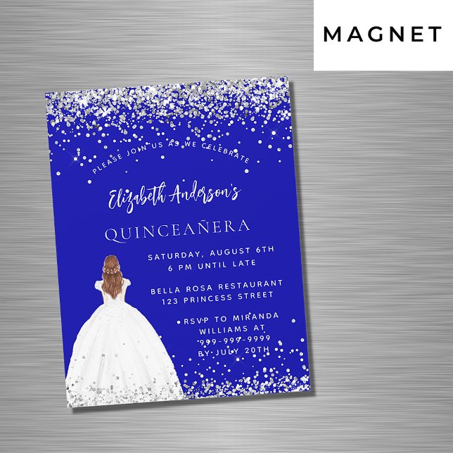 Invitation Magnétique Quinceanera robe de parties scintillant bleue roya (Créateur téléchargé)