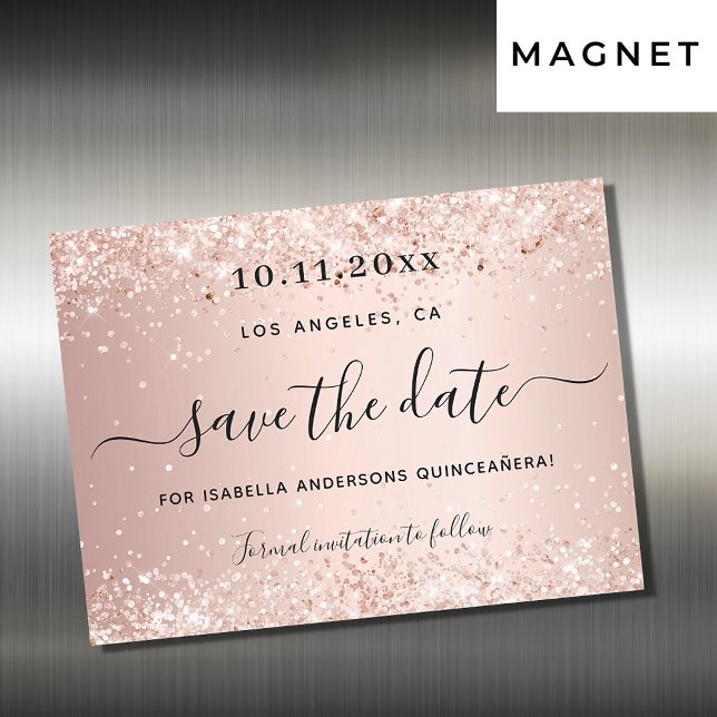 Invitation Magnétique Quinceanera rose or rousse enregistrer la date aim (Créateur téléchargé)