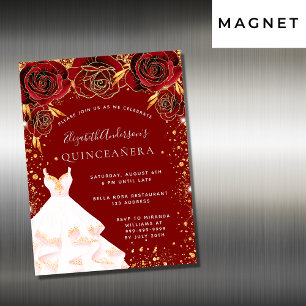 Invitation Magnétique Quinceanera rouge or blanc robe luxe