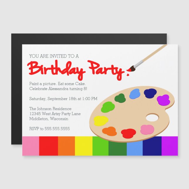 Invitation Magnétique Rainbow Children's Painting Party (Devant / Derrière)
