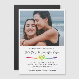 Invitation Magnétique Rainbow Rope Heart Photo LGBT Mariage