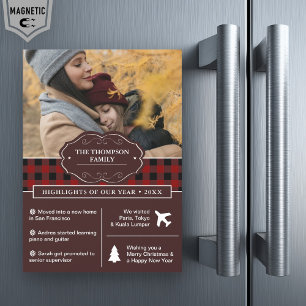 Invitation Magnétique Red Buffalo Plaid Année d'examen de Noël Photo