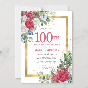 Invitation Magnétique Red Rose Gold Holly 100e anniversaire