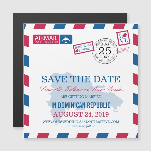 Invitation Magnétique République Dominicaine | Save the date (Devant / Derrière)