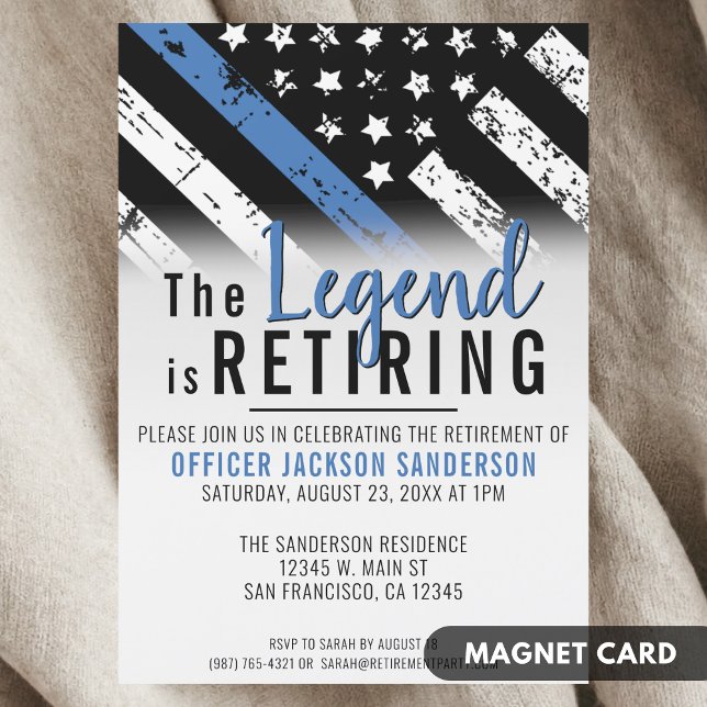 Invitation Magnétique Retraite de la police Ligne Bleue Mince Applicatio (Police Retirement Blue Line Flag Law Enforcement Magnetic Invitation)