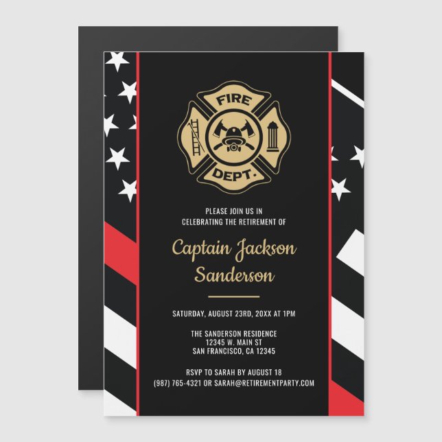 Invitation Magnétique Retraite de pompier de sapeurs-pompiers (Devant / Derrière)