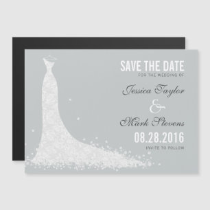 Invitation Magnétique Robe Mariage White & GreyLace Enregistrer La Date