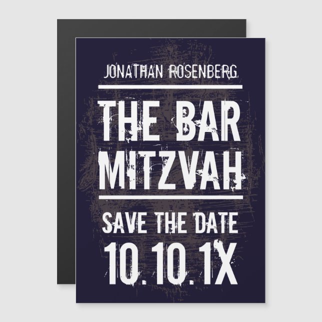 Invitation Magnétique Rock Band Bar Mitzvah Enregistrer la date Noir (Devant / Derrière)