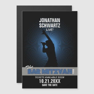 Invitation Magnétique Rock Star Bar Mitzvah Enregistrer la date Black Bl