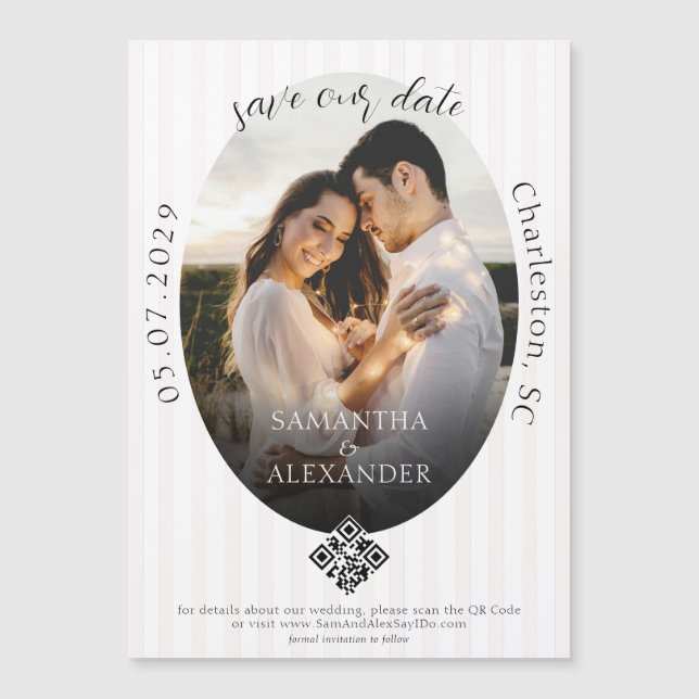 Invitation Magnétique Romantique 1 Photo Gribouillis Code QR Save the Da (Devant)
