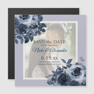 Invitation Magnétique Romantique Bleu Nuit Poussiéreux Photo Enregistrer
