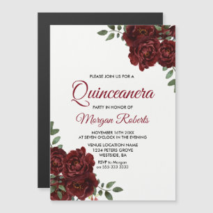 Invitation Magnétique Romantique Bourgogne Rouge Rose Quinceanera