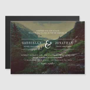 Invitation Magnétique Romantique Pines Montagnes Lac Destination Mariage