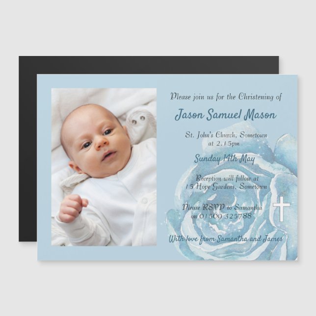 Invitation Magnétique Rose bleue scintillante (Devant / Derrière)