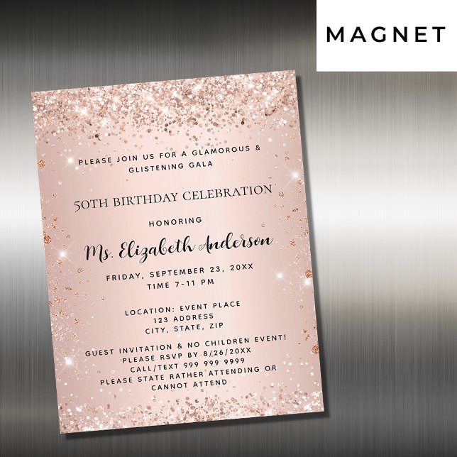 Invitation Magnétique Rose de fête d'anniversaire or élégant luxe formel (Créateur téléchargé)