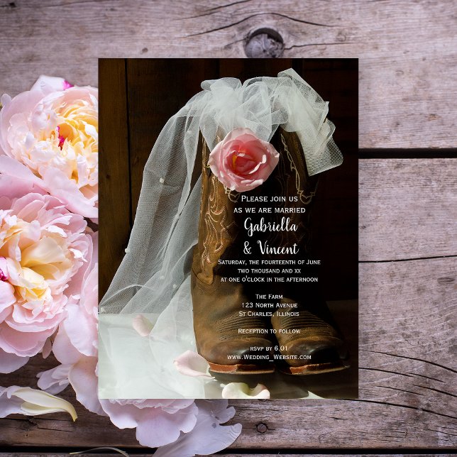 Invitation Magnétique Rose de pays rose et Bottes de garçon Mariage de l (Créateur téléchargé)