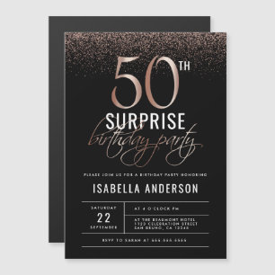 Invitation Magnétique Rose Gold et Black Surprise 50e fête d'anniversair