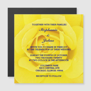 Invitation Magnétique Rose Jaune Marine Bleu Cute Chic Mariage