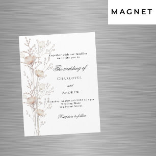 Invitation Magnétique rose mariage or blanc fleur sauvage luxe
