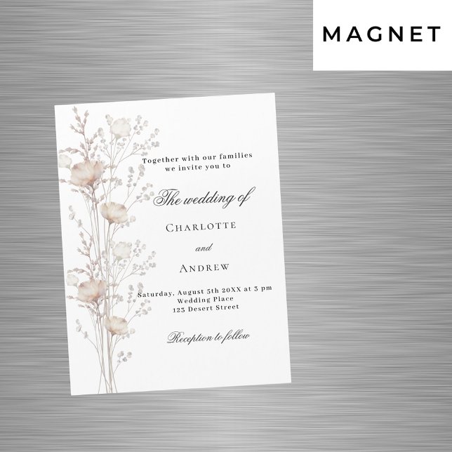 Invitation Magnétique rose mariage or blanc fleur sauvage luxe (Créateur téléchargé)