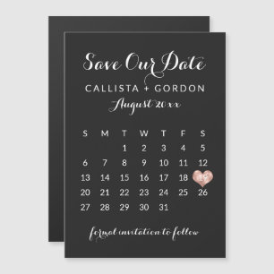 Invitation Magnétique Rose noir Calendrier Gold Heart Enregistrer la dat