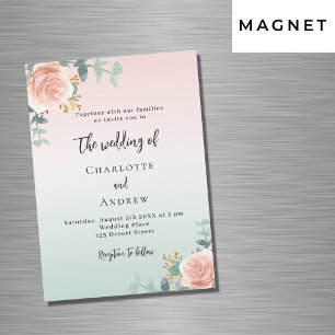 Invitation Magnétique Rose or vert floraux mariage de luxe