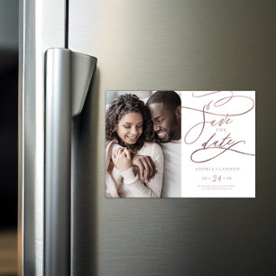 Invitation Magnétique Rose romantique Gold Calligraphie Photo Enregistre