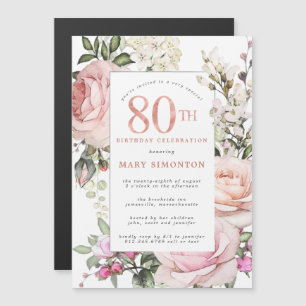 Invitation Magnétique Rose rose pâle Fleur 80e anniversaire