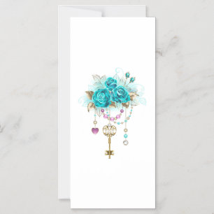 Invitation Magnétique Roses turquoise avec touches