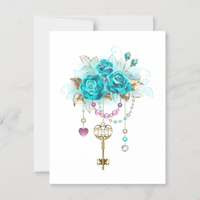 Invitation Magnétique Roses turquoise avec touches (Recto)