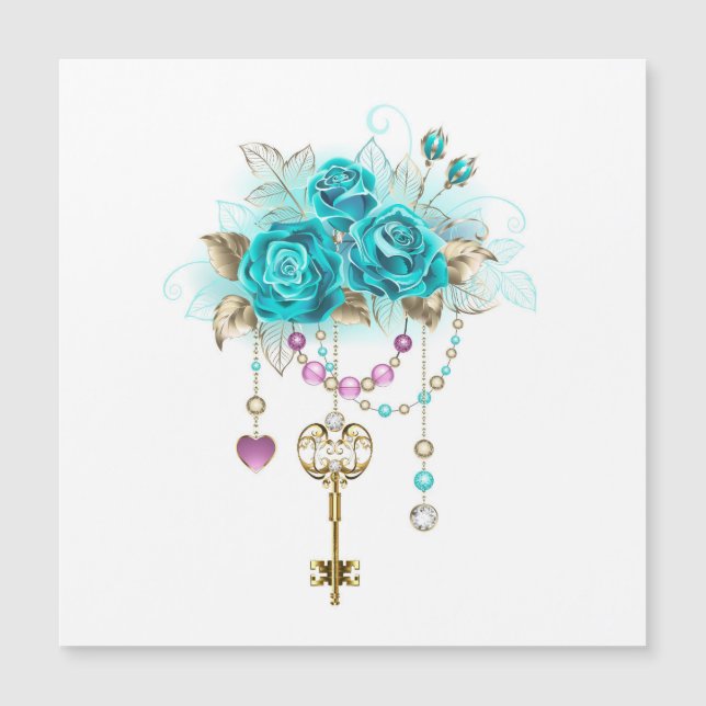 Invitation Magnétique Roses turquoise avec touches (Devant)