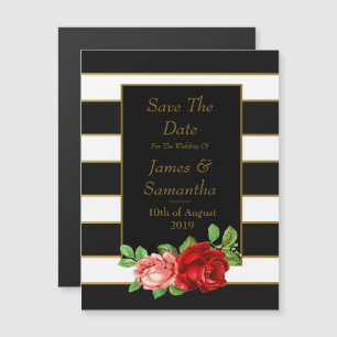 Invitation Magnétique Rouge Rose, Noir, Blanc & Or -
