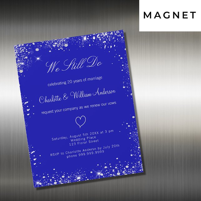 Invitation Magnétique Royal bleu argent voeu renouvellement mariage luxe (Créateur téléchargé)