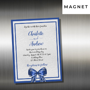 Invitation Magnétique Royal bleu argenté élégant mariage de luxe
