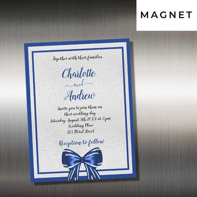 Invitation Magnétique Royal bleu argenté élégant mariage de luxe (Créateur téléchargé)