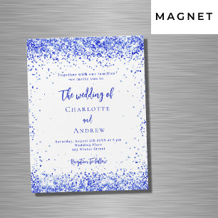 Invitation Magnétique Royal bleu blanc confetti luxe mariage