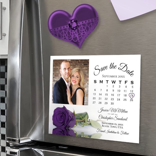 Invitation Magnétique Royal Purple Rose Calendrier photo Enregistrer la  (Magnetic card for easy display!)