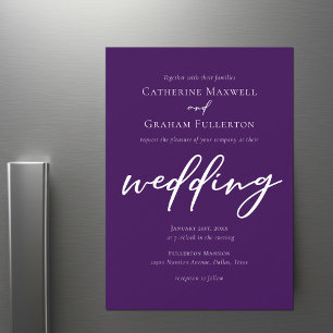Invitation Magnétique Royal Purple White Typographie Mariage du soir